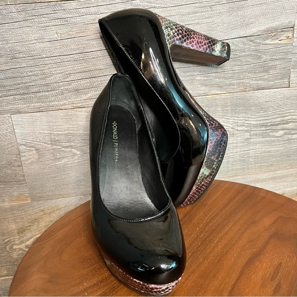 Platform Donald Pliner Black Patent Leather Snake Print Heel - Picture 7 of 16
